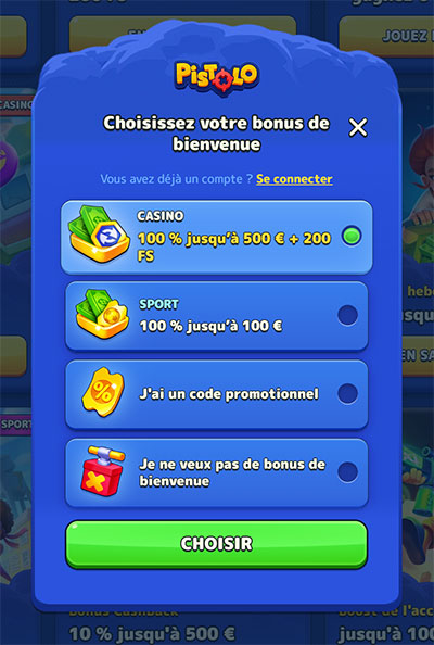 fiche inscription pistolo casino